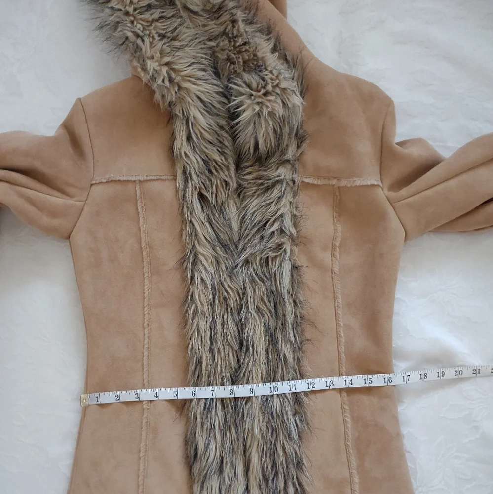 Penny Lane long coat faux fur trim faux shearling Faux Suede Hooded Vintage - Picture 6 of 13